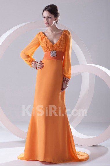 Chiffon V Neckline Column Illusion Dress