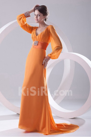 Chiffon V Neckline Column Illusion Dress