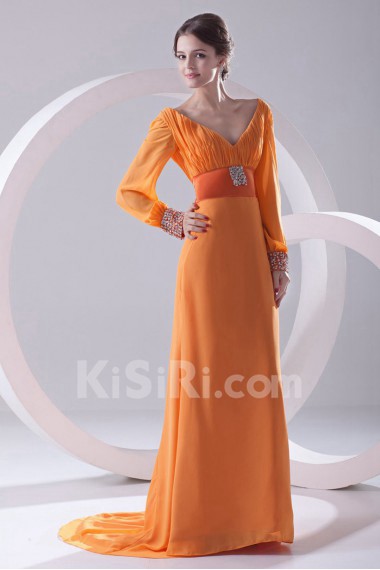 Chiffon V Neckline Column Illusion Dress