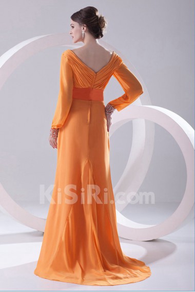 Chiffon V Neckline Column Illusion Dress