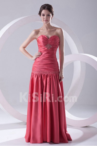 Sweetheart Floor Length Satin Dress with Directionally Ruched Bodice