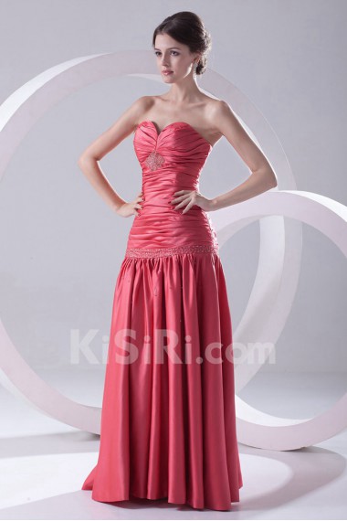 Sweetheart Floor Length Satin Dress with Directionally Ruched Bodice