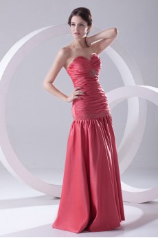 Sweetheart Floor Length Satin Dress with Directionally Ruched Bodice