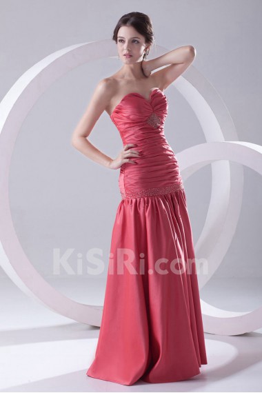 Sweetheart Floor Length Satin Dress with Directionally Ruched Bodice