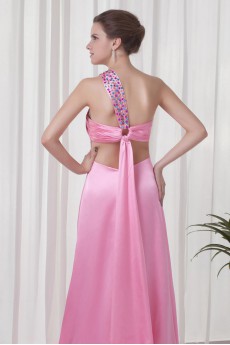 Satin One Shoulder A Line Dress with Directionally Ruched Bodice