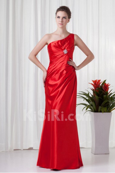 Satin Asymmetrical Sheath Dress with Directionally Ruched Bodice