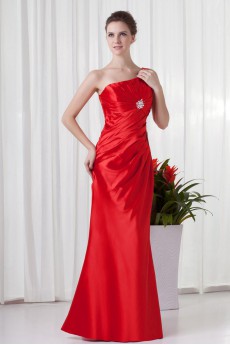 Satin Asymmetrical Sheath Dress with Directionally Ruched Bodice