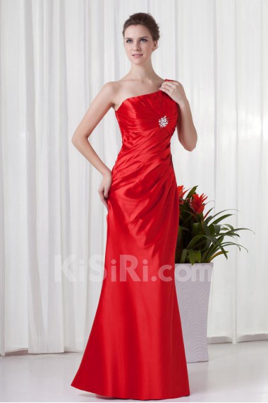 Satin Asymmetrical Sheath Dress with Directionally Ruched Bodice