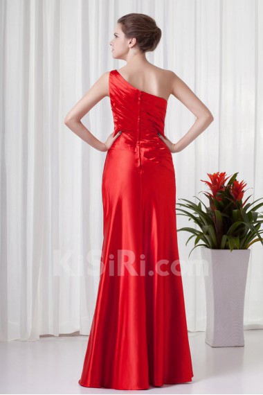 Satin Asymmetrical Sheath Dress with Directionally Ruched Bodice