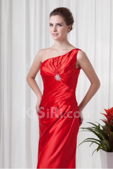 Satin Asymmetrical Sheath Dress with Directionally Ruched Bodice