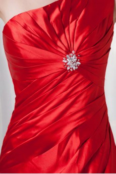 Satin Asymmetrical Sheath Dress with Directionally Ruched Bodice