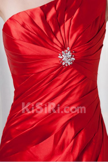 Satin Asymmetrical Sheath Dress with Directionally Ruched Bodice