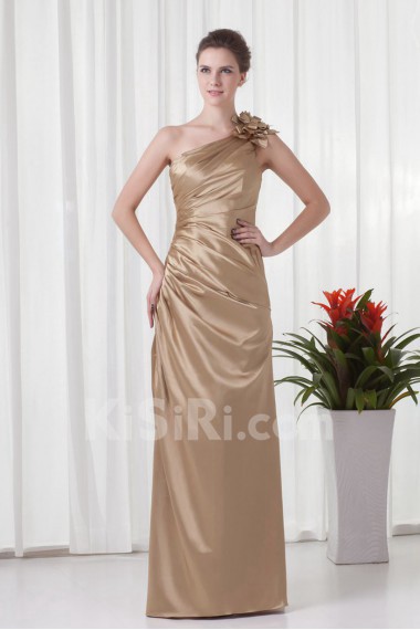 Satin Asymmetrical Sheath Dress with Gathered Ruched Bodice