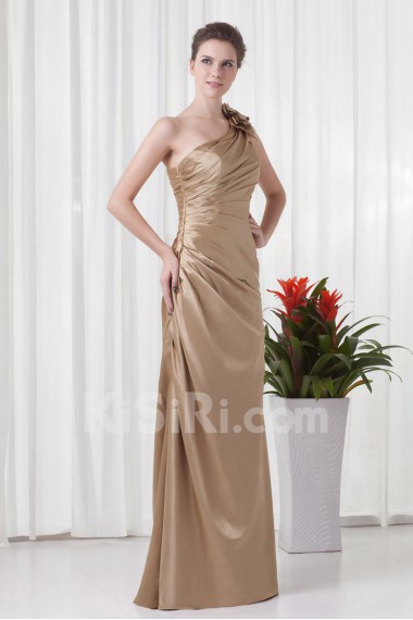 Satin Asymmetrical Sheath Dress with Gathered Ruched Bodice