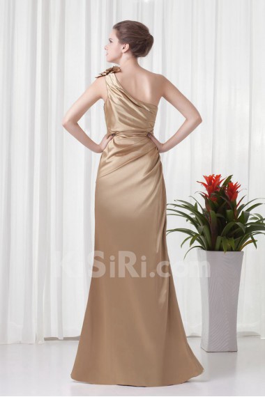 Satin Asymmetrical Sheath Dress with Gathered Ruched Bodice