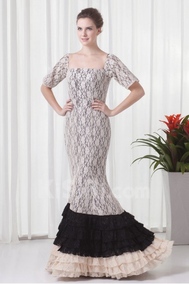 Lace Strapless Mermaid Dress with Half Sleeve