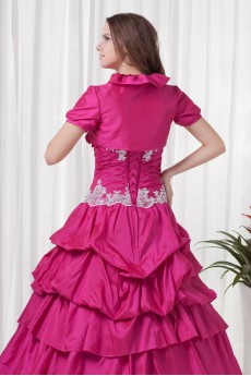 Taffeta V Neckline A Line Dress with Embroidered and Jacket