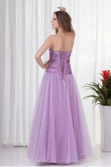 Net and Taffeta Strapless A Line Dress with Directionally Ruched Bodice