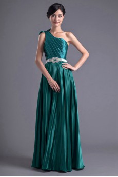 Satin One Shoulder Column Dress with Sash