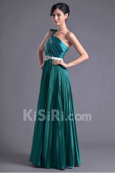 Satin One Shoulder Column Dress with Sash