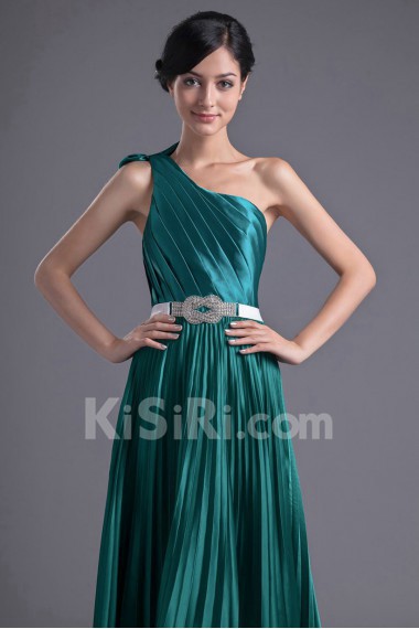 Satin One Shoulder Column Dress with Sash