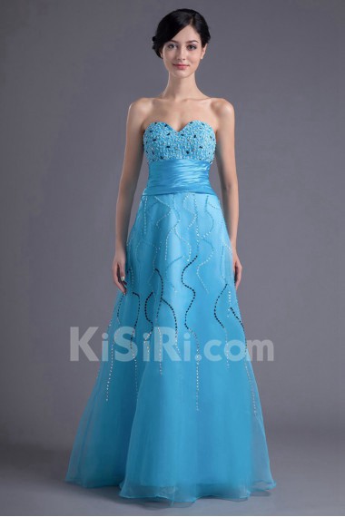 Organza Sweetheart A Line Dress with Sash and Sequins