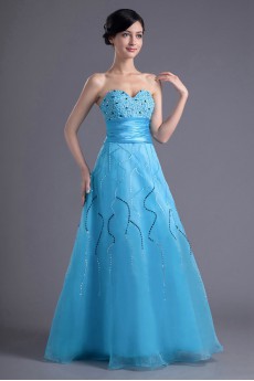 Organza Sweetheart A Line Dress with Sash and Sequins