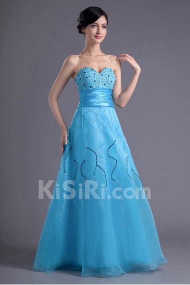 Organza Sweetheart A Line Dress with Sash and Sequins