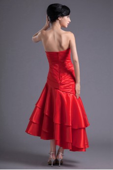 Satin Strapless Sheath Ankle-Length Dress with Gathered Ruched Bodice