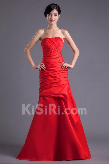 Satin Sweetheart A Line Dress with Gathered Ruched Bodice