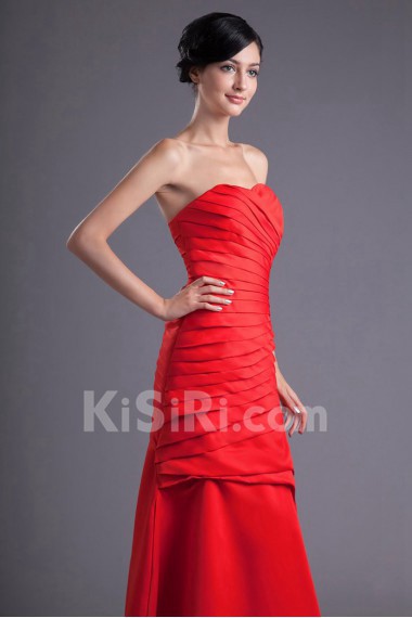 Satin Sweetheart A Line Dress with Gathered Ruched Bodice