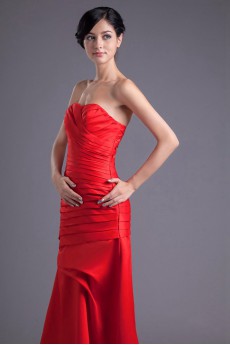 Satin Sweetheart A Line Dress with Gathered Ruched Bodice