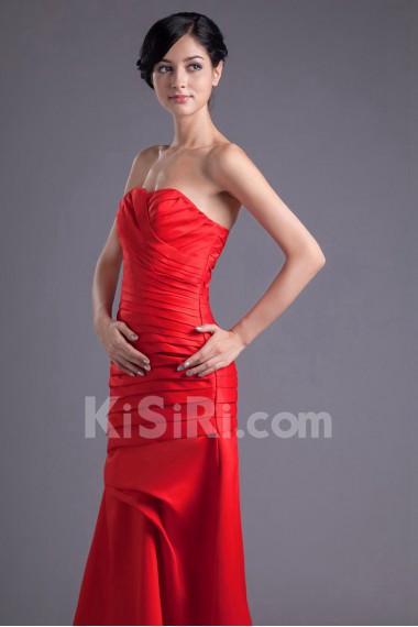 Satin Sweetheart A Line Dress with Gathered Ruched Bodice