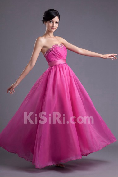 Organza Sweetheart A Line Dress with Sash and Sequins