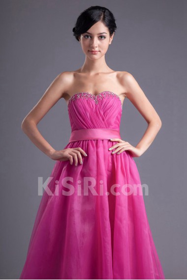 Organza Sweetheart A Line Dress with Sash and Sequins