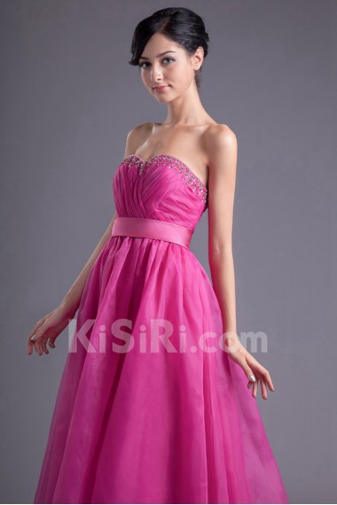 Organza Sweetheart A Line Dress with Sash and Sequins