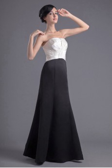 Satin Strapless Empire Dress with Gathered Ruched Bodice