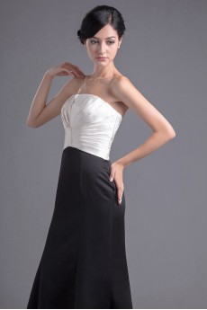 Satin Strapless Empire Dress with Gathered Ruched Bodice