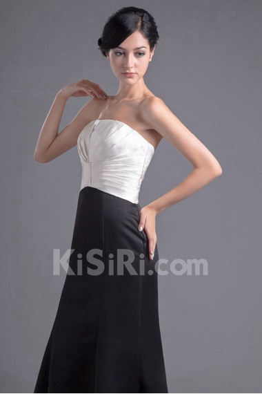 Satin Strapless Empire Dress with Gathered Ruched Bodice