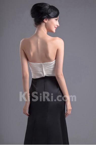 Satin Strapless Empire Dress with Gathered Ruched Bodice