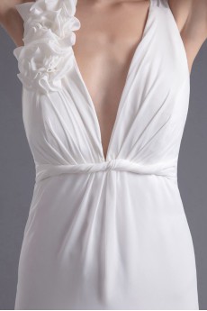 Chiffon V Neckline Column Dress with Hand-made Flowers