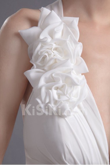 Chiffon V Neckline Column Dress with Hand-made Flowers