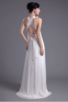 Chiffon V Neckline Column Dress with Hand-made Flowers