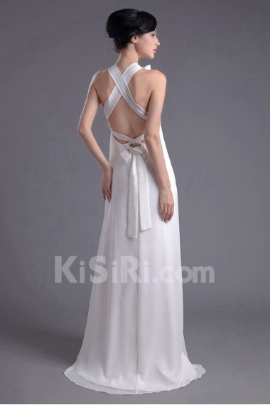 Chiffon V Neckline Column Dress with Hand-made Flowers