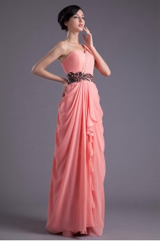 Chiffon Asymmetrical Column Dress with Sequins