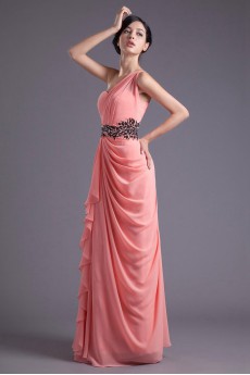 Chiffon Asymmetrical Column Dress with Sequins