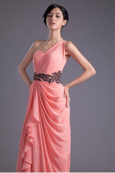 Chiffon Asymmetrical Column Dress with Sequins