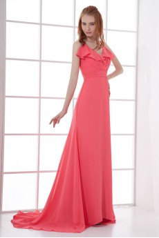 Chiffon V Neckline Empire Swee Train Dress with Sash