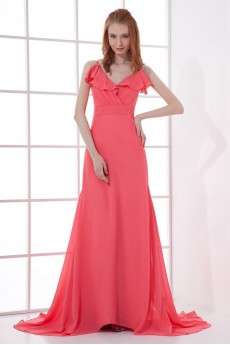 Chiffon V Neckline Empire Swee Train Dress with Sash