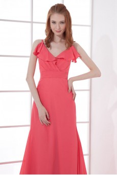 Chiffon V Neckline Empire Swee Train Dress with Sash